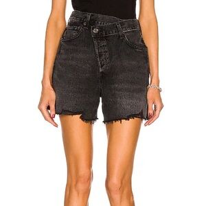 AGOLDE Black Frayed Hem High-Rise Denim Shorts